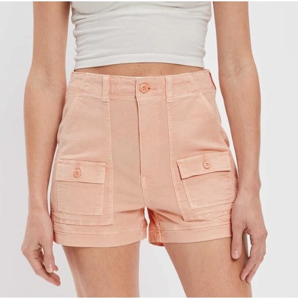American Eagle Highest Rise 90s Boyfriend Cargo Short Size 6 Peach Orange EUC - Picture 1 of 16